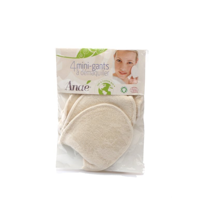4 mini gants à démaquiller Anaé en coton bio